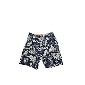 Island Shores Mens 36 Navy White Tropical Leaf Linen Blend Casual Shorts